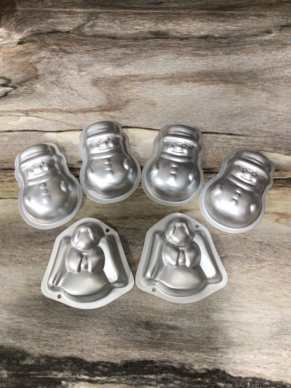 6pc Vintage Wilton Aluminum Christmas Jello Molds Angel Snowman Mini Cake Molds